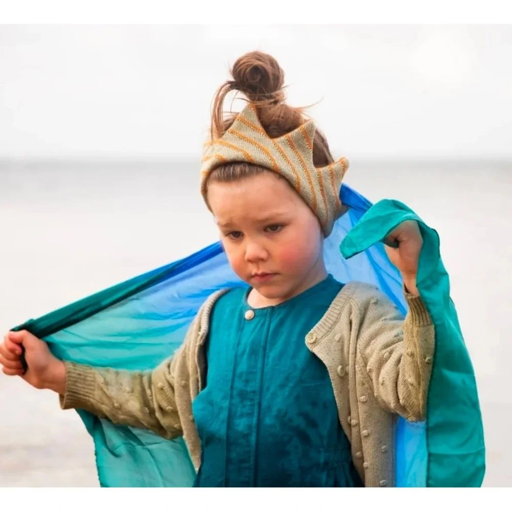 OYOY Mini Kids Knit‎ Crown Headband Grey Caramel Gold Stripe Lurex Dress Up